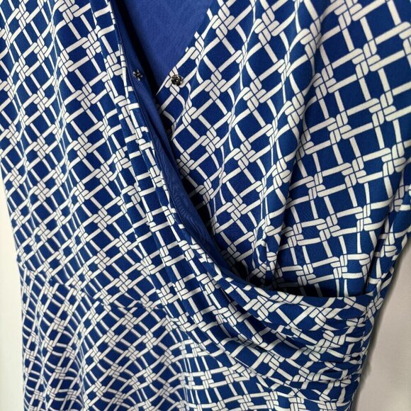 Brooks Brothers Women's Blue White Knee Length Faux Wrap Midi Dress Size Medium - Picture 11 of 11